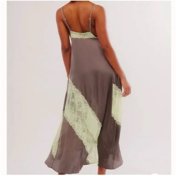Free People Intimately Taupe/Brown and Green Lace slip dress - Picture 9 of 10